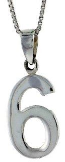 Sterling Silver Digit Number 6 Pendant 3/4 inch (18 mm