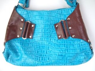  Turquoise Faux Croc Brown Leather Silver Hardware Handbag Purse