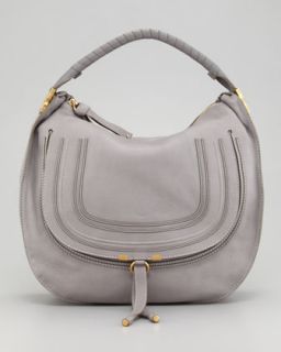 Marcie Large Leather Hobo Bag, Gray