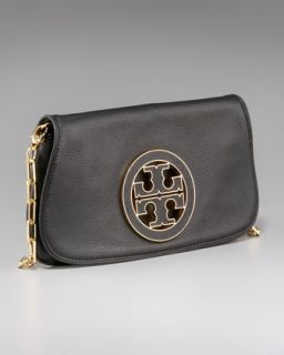 Amanda Pebbled Logo Clutch, Black