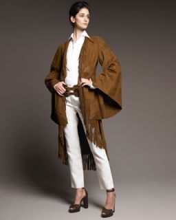 Ralph Lauren Collection Long Suede Fringe Coat, Annabeth Pleated Linen