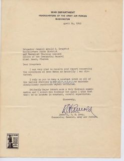 1943 RARE Hap Arnold Signed Air Corps Document Autograph Air Corps