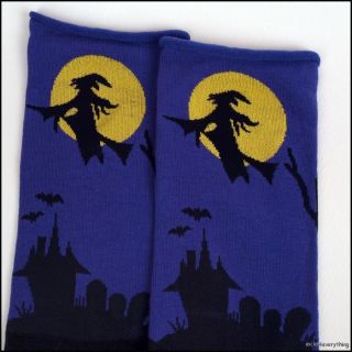 New Halloween Womens Crew Cute Witch Socks Black 9 11