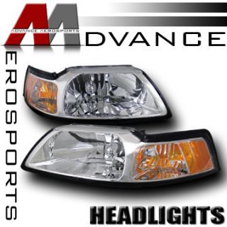  04 Mustang Chrome Housing Headlights Headlamps Amber Pair LH RH