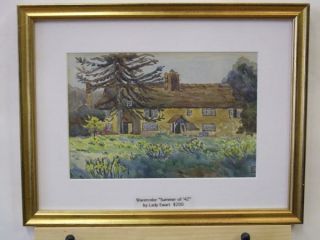 Lady Edwart Monogrammed Watercolor of A House in Woods