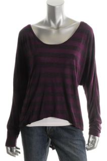 Hard Tail New Purple Striped Slouchy Drop Back Dolman Sleeves Casual