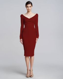 Satin Panel Long Sleeve V Neck Dress