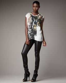 Helmut Lang Carrion Printed Silk Top & Stretch Leather Skinny Pants