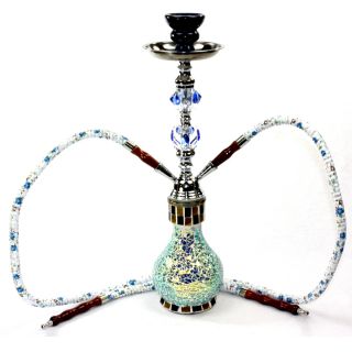 18 Green Mosaic 2 Hose Hookah Shisha Emerald Glass Shard Art Vase w