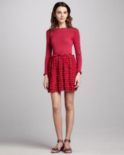 RED Valentino Long Sleeve Ruffle Skirt Dress, Fuchsia   