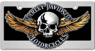 HARLEY DAVIDSON Skull w Wings License Plate Auto Tag Frame Combo