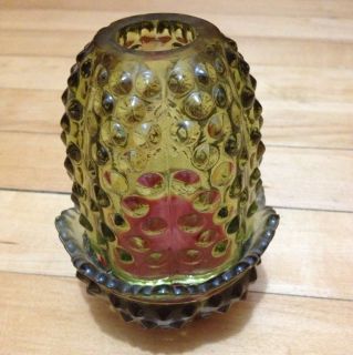 PC Colonial Green Hobnail Glass Fairy Lamp Light Candle Fenton 3608