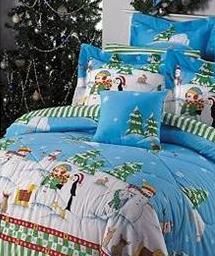 Blue Christmas Holiday Winter Snowman 8PC Comforter Sheets Bedding Set