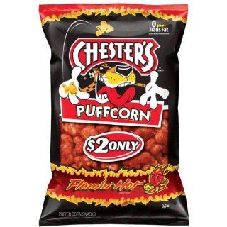 Chesters Flamin Hot Flavored Puffcorn Snacks, 4.5oz Bags (Pack of 12