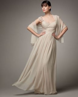 Kay Unger New York Chiffon Beaded Shoulder Gown   