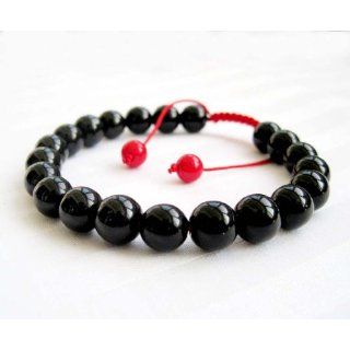 8mm Black Agate Beads Tibetan Buddhist Mala Bracelet for Meditation
