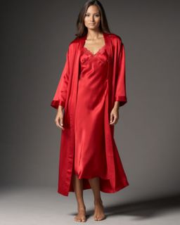  Lace Trim Gown & Long Silk Robe   