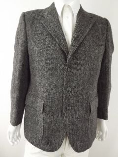 Mens blazer jacket dark gray Harris Tweed L 42R 42 R 100 wool