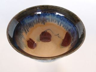Hand Crafted Studio Blue Drip Pottery Bowl Heidi Signed