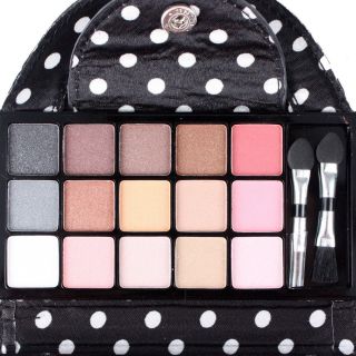 Black Polka Dot Eyeshadow Bronzer Blush Highlighter Makeup Travel Set