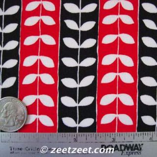 Robert Kaufman Mingle Leafy Stripe Red Black Fabric Yd