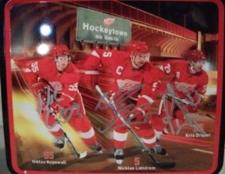 Detroit Red Wings Hockey NHL Metal Lunch Box Autograph