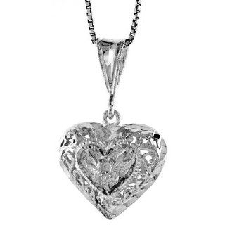  ) Tall Filigree Heart Pendant (w/ 18 Silver Chain) 