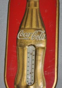 Vintage Coca Cola Gold Bottle Thermometer Must See 
