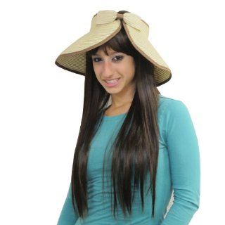 Beige Roll Up Straw Floppy Visor Clothing