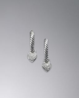 Cable Heart Hoop Earrings, Pave Diamond