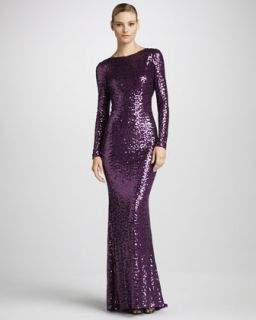 Badgley Mischka Sequined Cowl Back Gown   