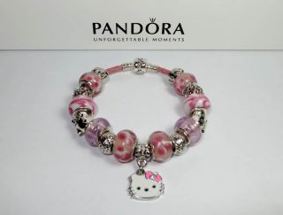  Leather Pandora Bracelet Hello Kitty17 Beads Charms w Receipt