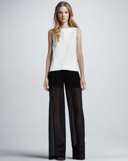 48RR Vince Leather Sheer Back Top & Sheer Silk Trousers