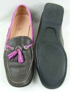 Cole Haan Brown Leather Loafers 7B with Pink Tassels and Edges Womens