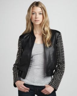 French Connection Stud Sleeve Leather Jacket   