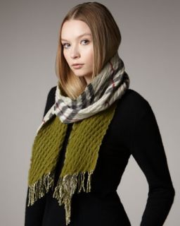 Burberry Quilted Solid to Check Scarf, Bright Caper   
