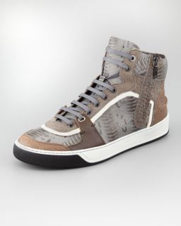 Lanvin Side Zip Watersnake High Top Sneaker   