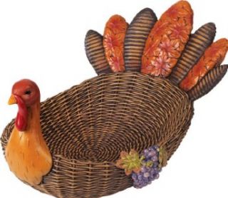 New Thanksgiving Turkey Bowl w Basket Weave and Fall Leaf Design