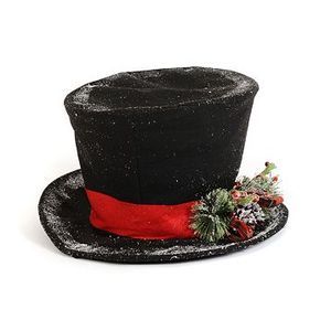 Flocked Black Frosty the Snowman Top Hat Christmas Tree Topper w