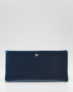 TF Flat Velvet Clutch Bag, Petrol