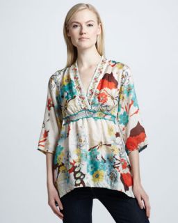 T5T9S Johnny Was Collection Floral Print V Neck Top