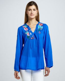 T5UHS Johnny Was Collection Rain Forest Embroidered Blouse,