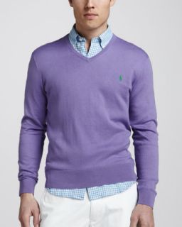 N232P Polo Ralph Lauren V Neck Cotton Cashmere Sweater, Hampton Purple