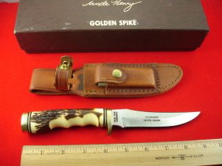  153UH Uncle Henry Golden Spike Old 2pc Brown Box USA Made Knife