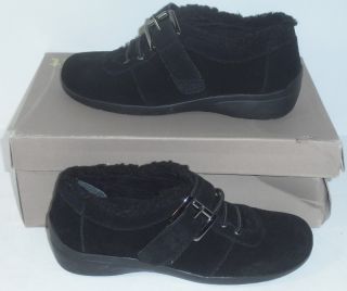Easy Spirit 5 M Idris Black Leather Textile Velcro Fashion Shoes