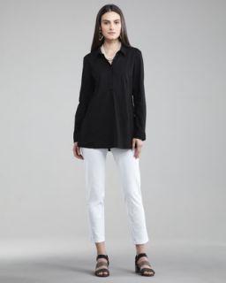 Eileen Fisher Henley Blouse & Washable Crepe Slim Cropped Pants