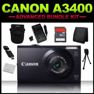 Canon PowerShot A3400 IS 16MP Digital Camera (Black) 32GB