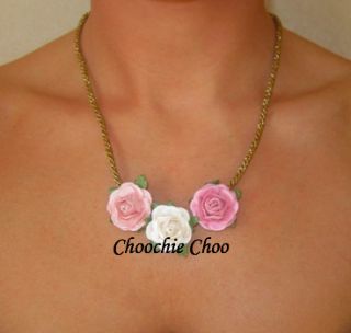 Pink White Rose Gold Vintage Vtg Necklace Choochie Choo