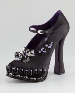 Prada Jeweled Satin Mary Jane Pump   