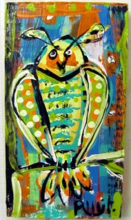 What A Hoot Owl Original Wood Painting Whimsical Brut Outsider Folk